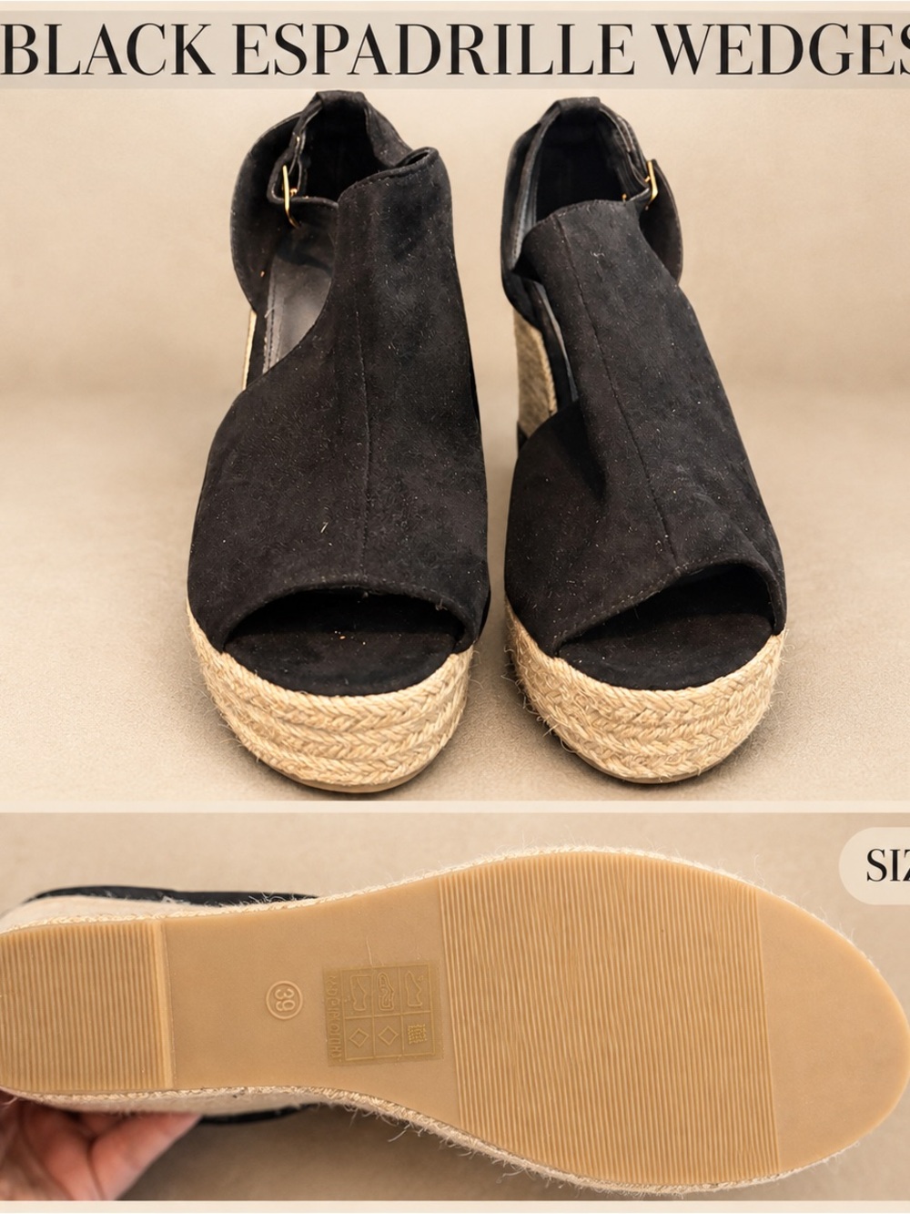 Black Espadrille Wedge Sandals - Women's Open Toe Wedges